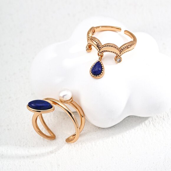 ✨ Artisan Original Lapis Lazuli Dangle Crown Ring | S925 Gold Adjustable - Picture 6 of 14